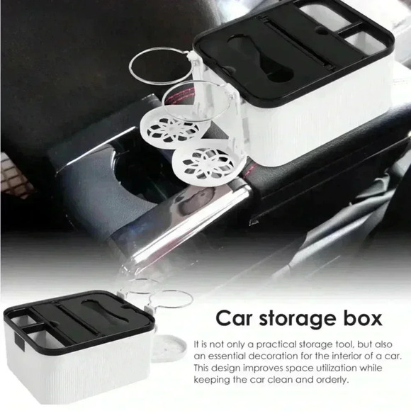 Car Armrest Storage Box with 2 Folding Cup Tissue Holders Multifunctional NEW - Picture 15 of 16